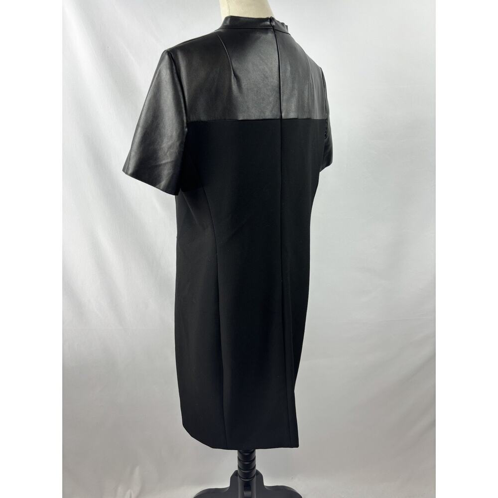 Akris Punto Mock Neck Knee Length Dress Black 12 Studded Faux Leather Pockets - Picture 3 of 10